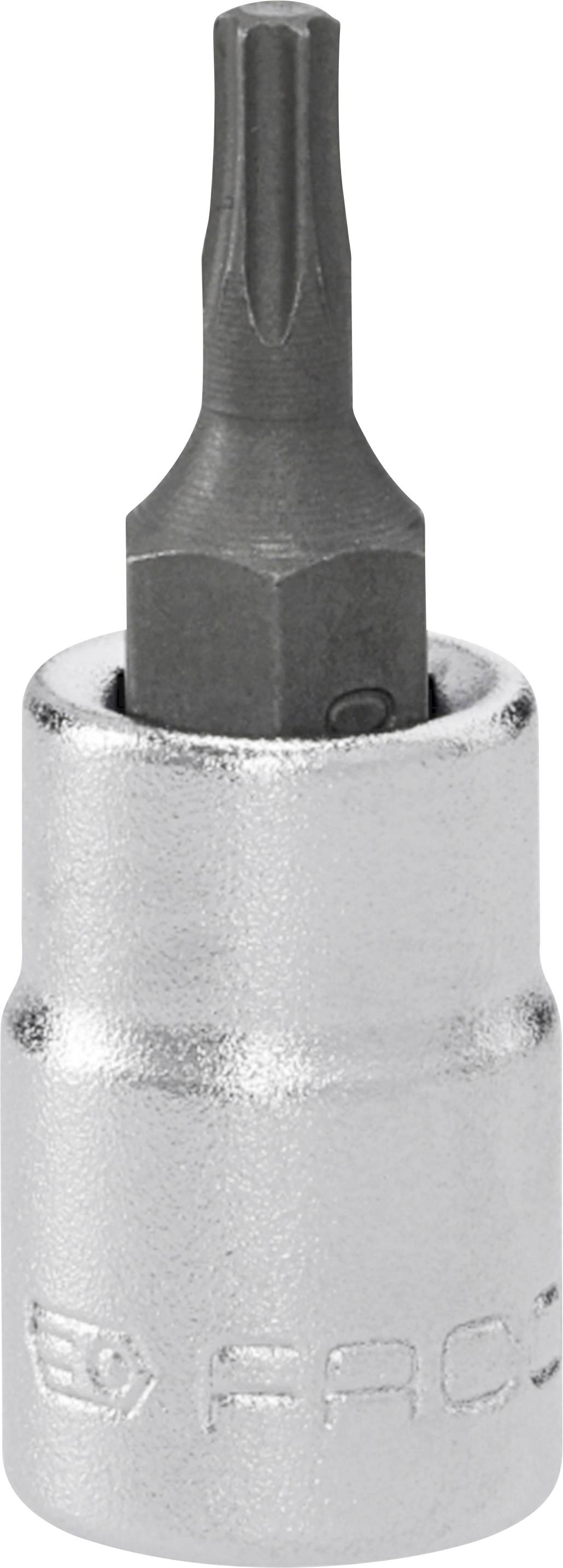 Silver socket wrench bit with a black Torx-style driver tip, shown vertically on a white background.