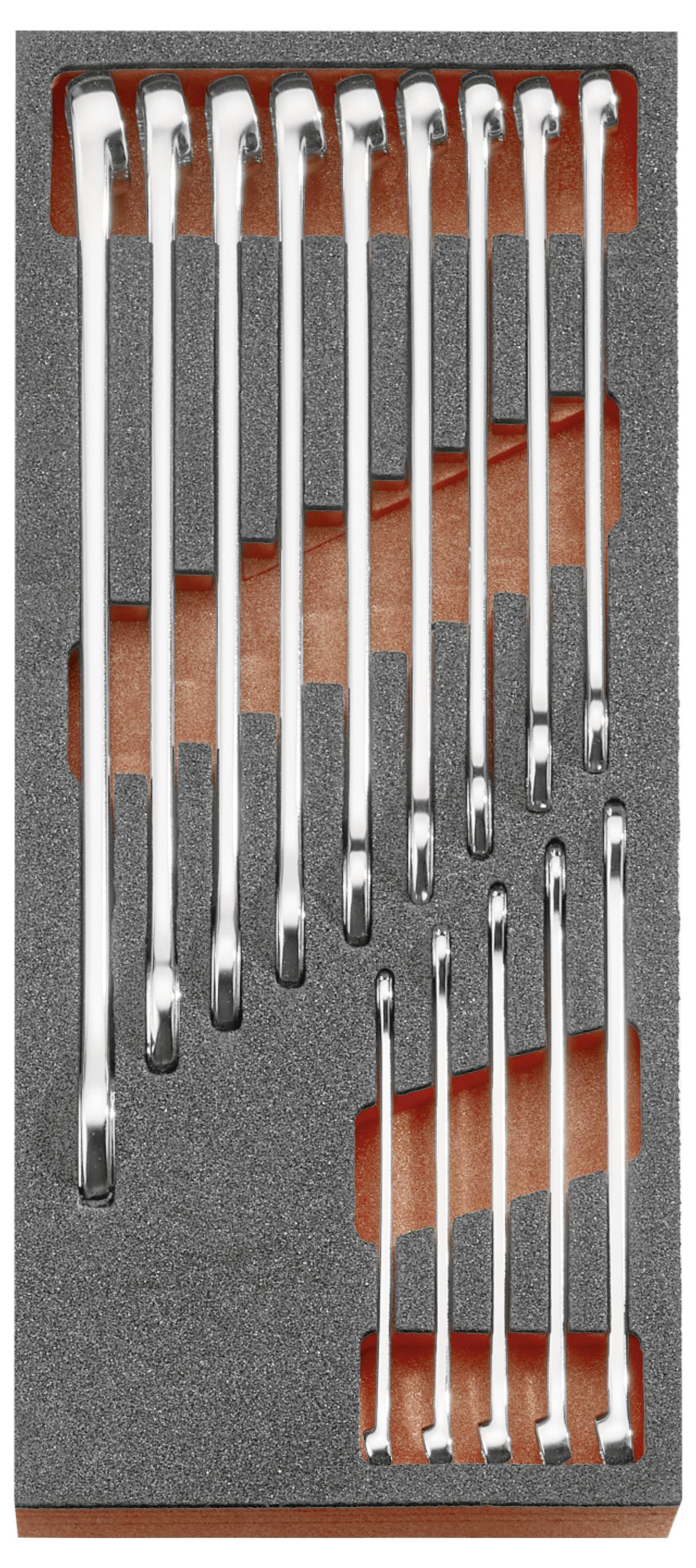 Set of metal files of varying lengths arranged in an open foam case insert.