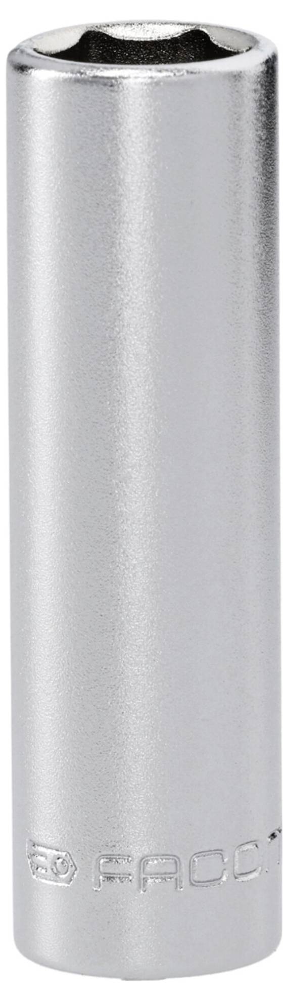 A shiny silver socket wrench extension labeled 'FACOM'.