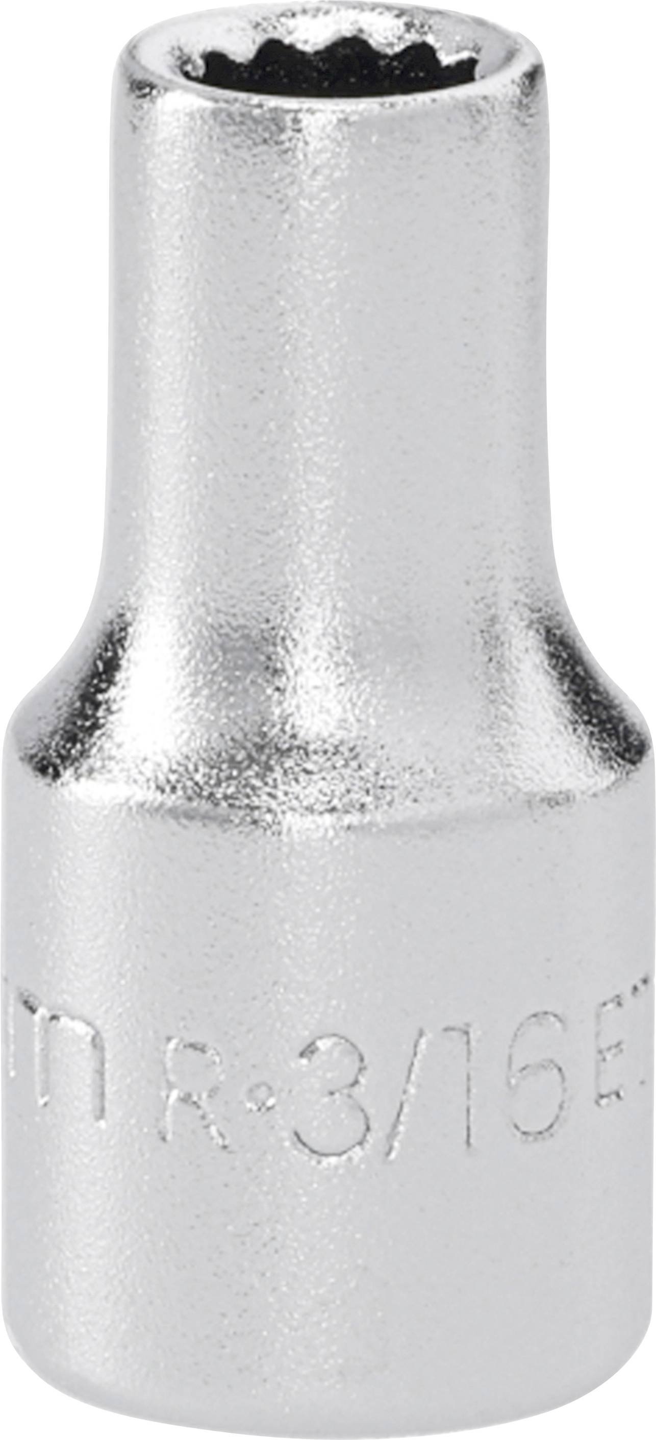 Close-up of a silver metal socket wrench head with embossed marking '3/16' on the side.