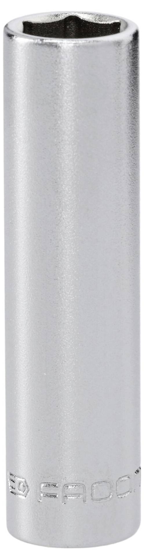 A long, metallic socket wrench with hexagonal opening, labeled with a brand name, used for tightening or loosening nuts and bolts.
