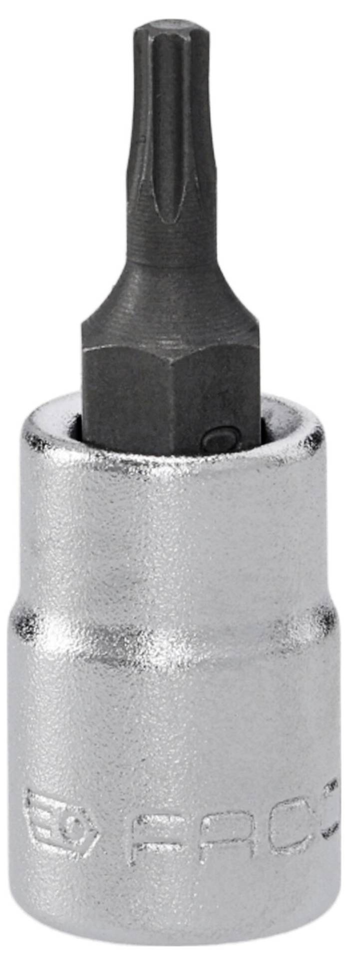 A metal tool attachment with a hexagonal base and a slightly tapered tip, used for turning screws or bolts.