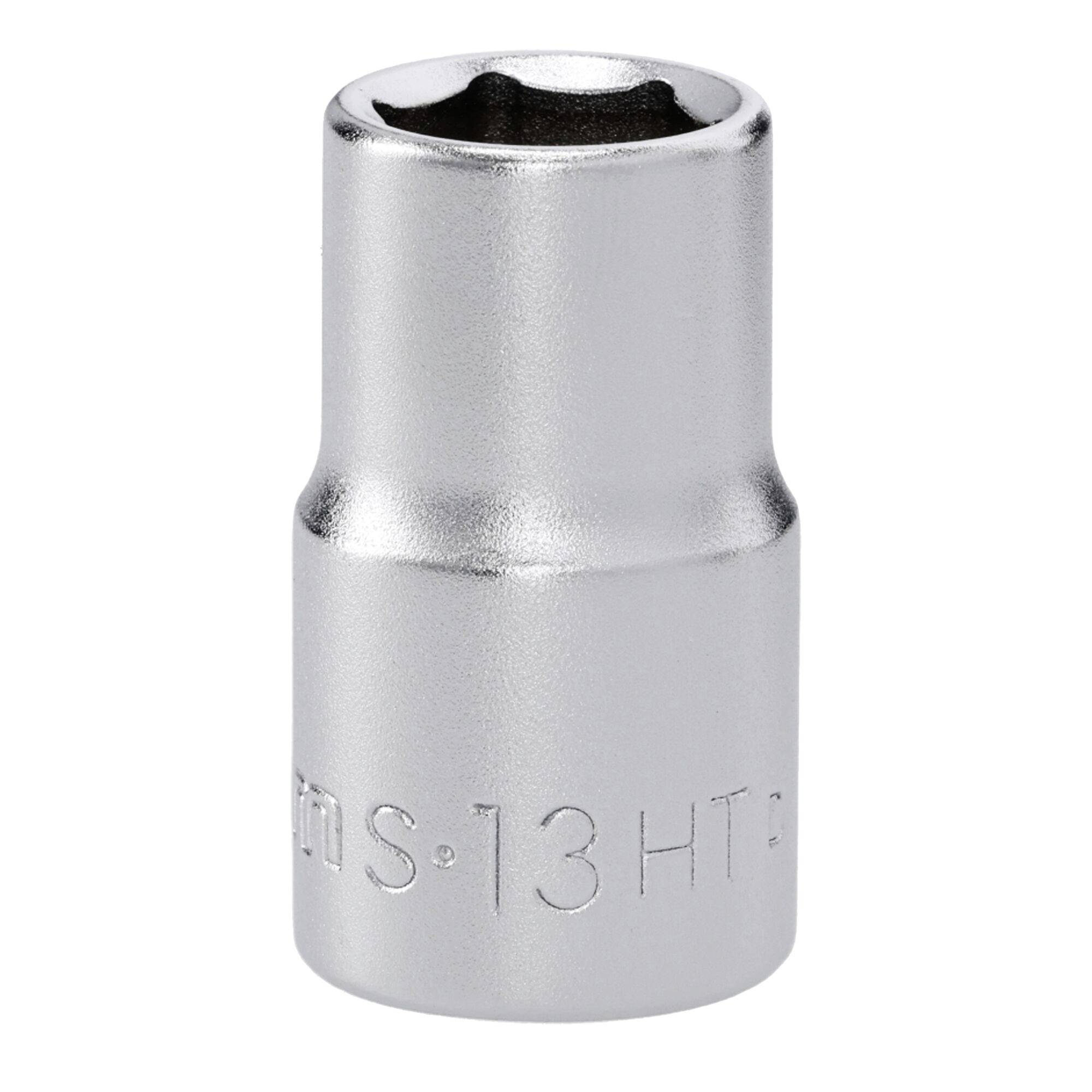 A silver metal socket with engraved 'S-13 HT', likely used for tightening or loosening nuts and bolts.