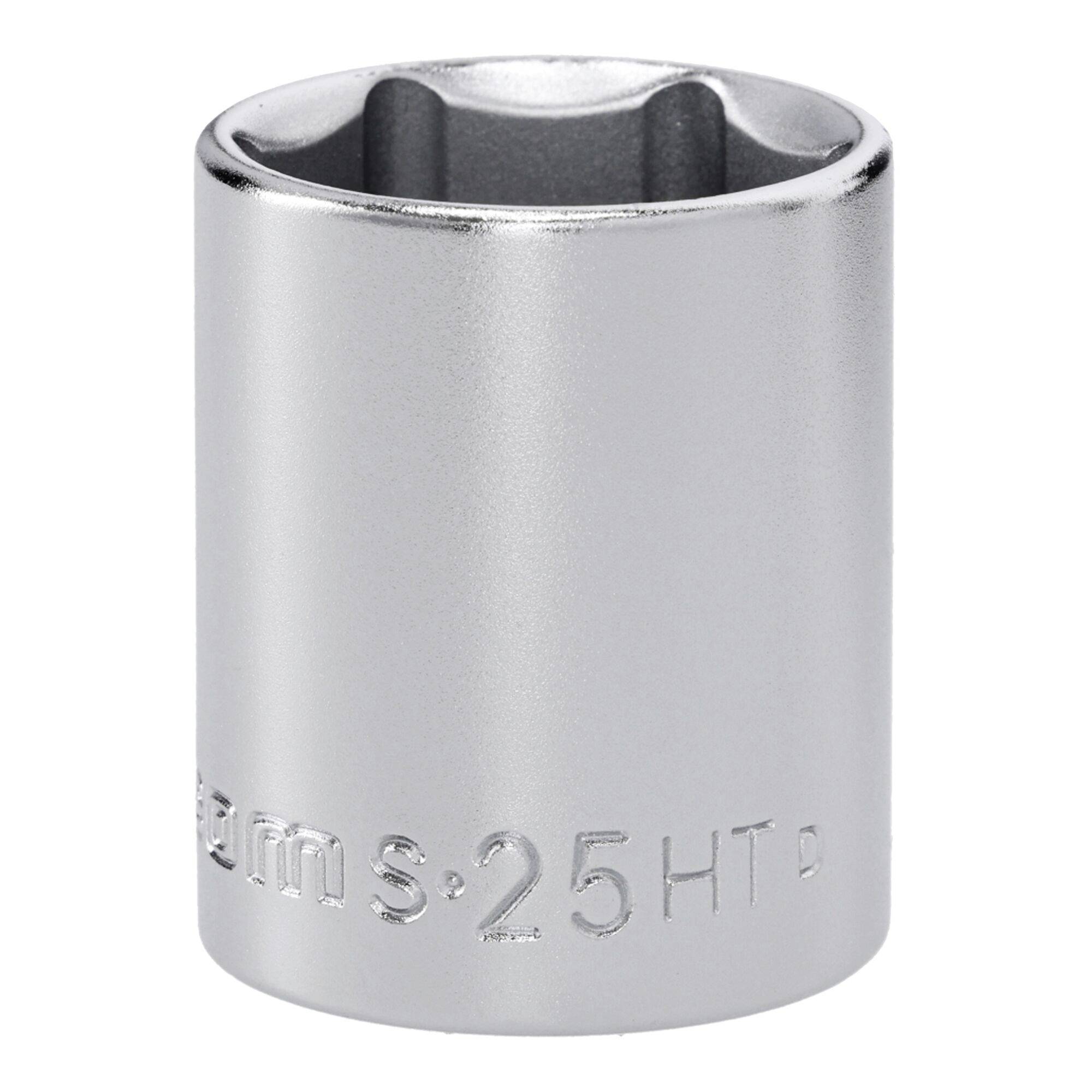 A metal socket wrench head with '25 HT' engraved on the side, used for tightening or loosening bolts and nuts.