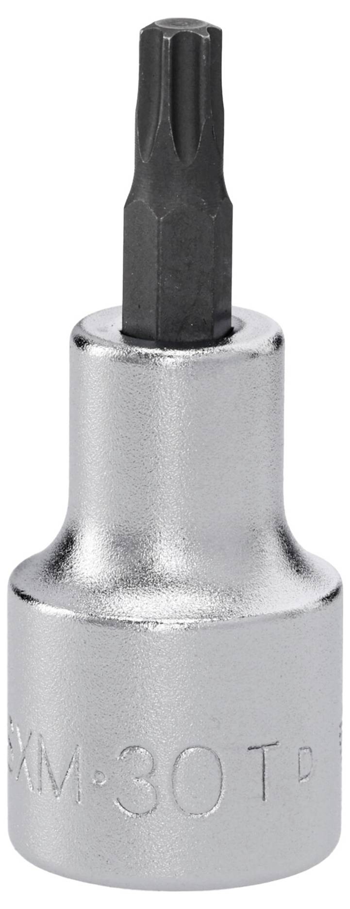 A metal Torx socket bit with a T-30 size marking. It features a star-shaped tip used for fastening screws and bolts with Torx heads.