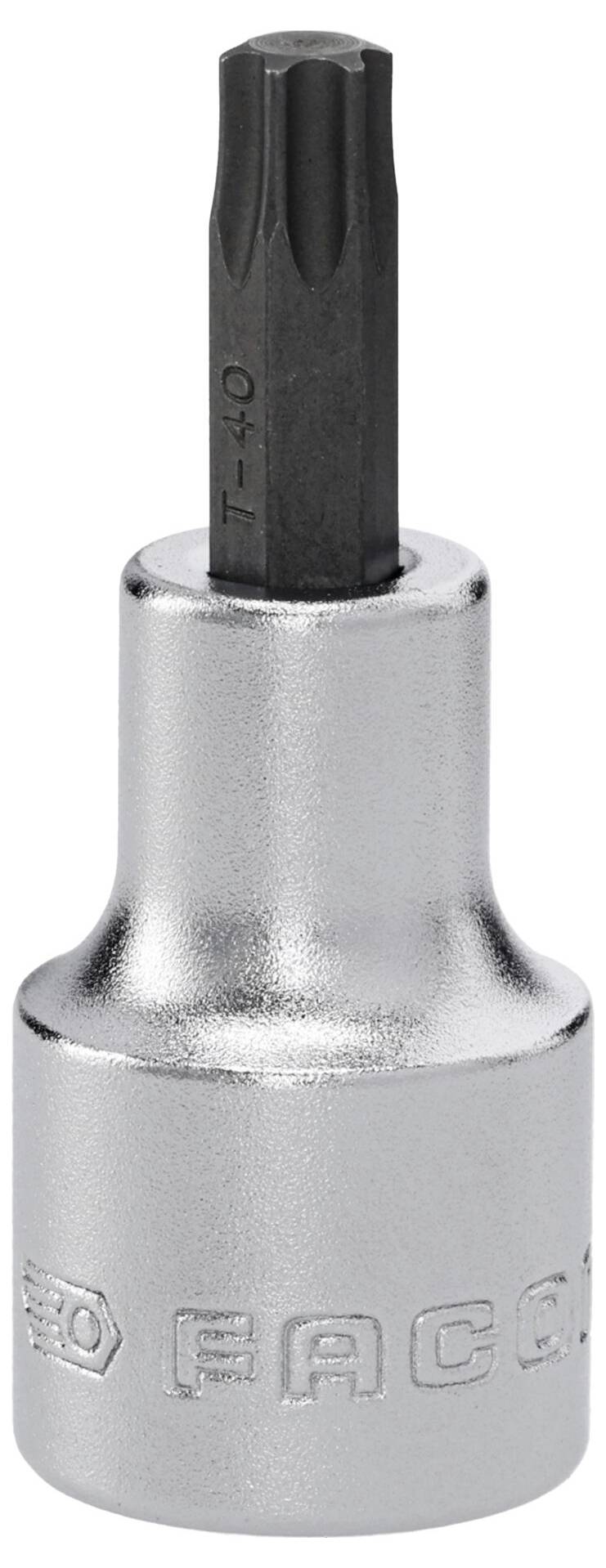 Torx T-40 socket bit with FACOM branding, used for fastening Torx screws, shown in metallic finish.