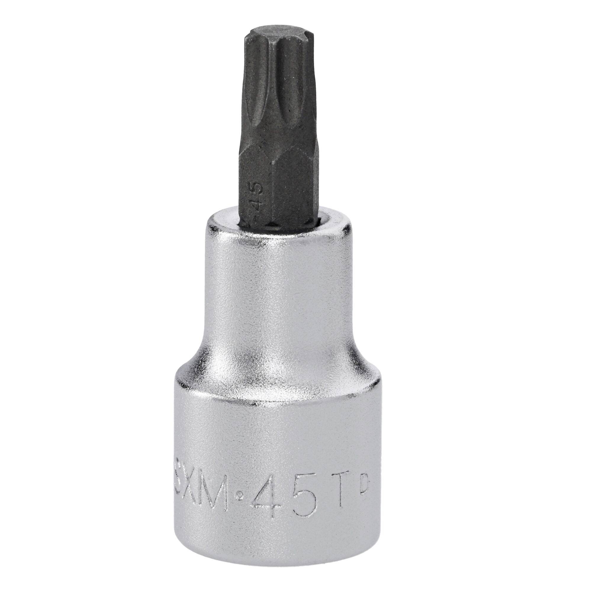 A silver Torx bit for a socket wrench, labeled '45', used for driving screws and bolts with Torx heads.