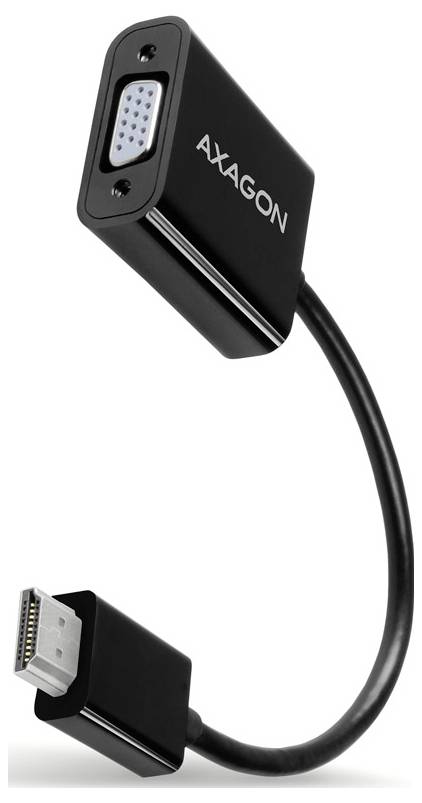 Axagon video adapter cable with VGA female connector and male display-style plug, black, for connecting a monitor to a computer.