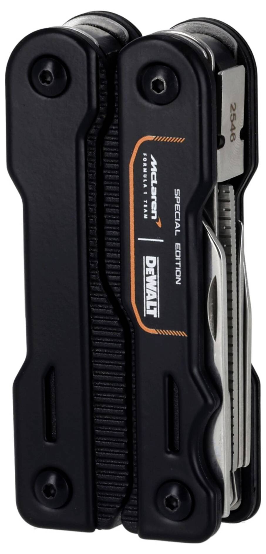 Closed black DeWalt multi-tool with 'Special Edition' label, shown folded and compact for pocket carry.