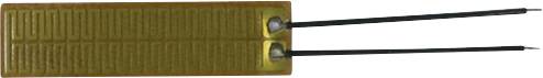 Gold rectangular PCB strain gauge sensor with two soldered leads extending to the right.