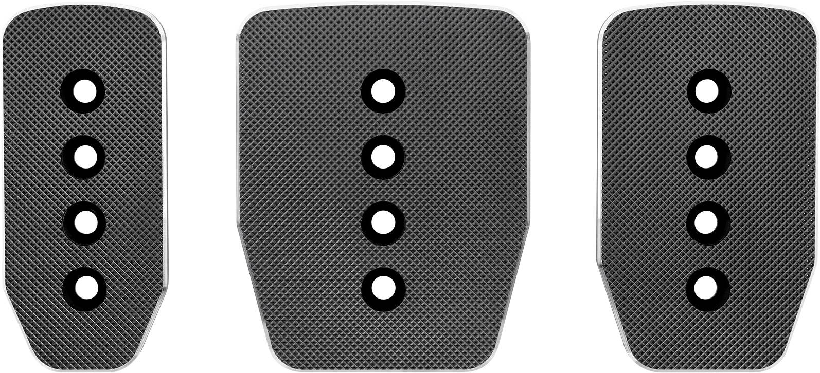 Three black textured protective pads, each with four aligned circular holes, shown side by side on a white background.