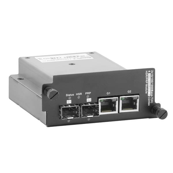 Black and silver HSRP module with four front ports labeled Status, HSRP, PRP, G1 and G2 on a white background.
