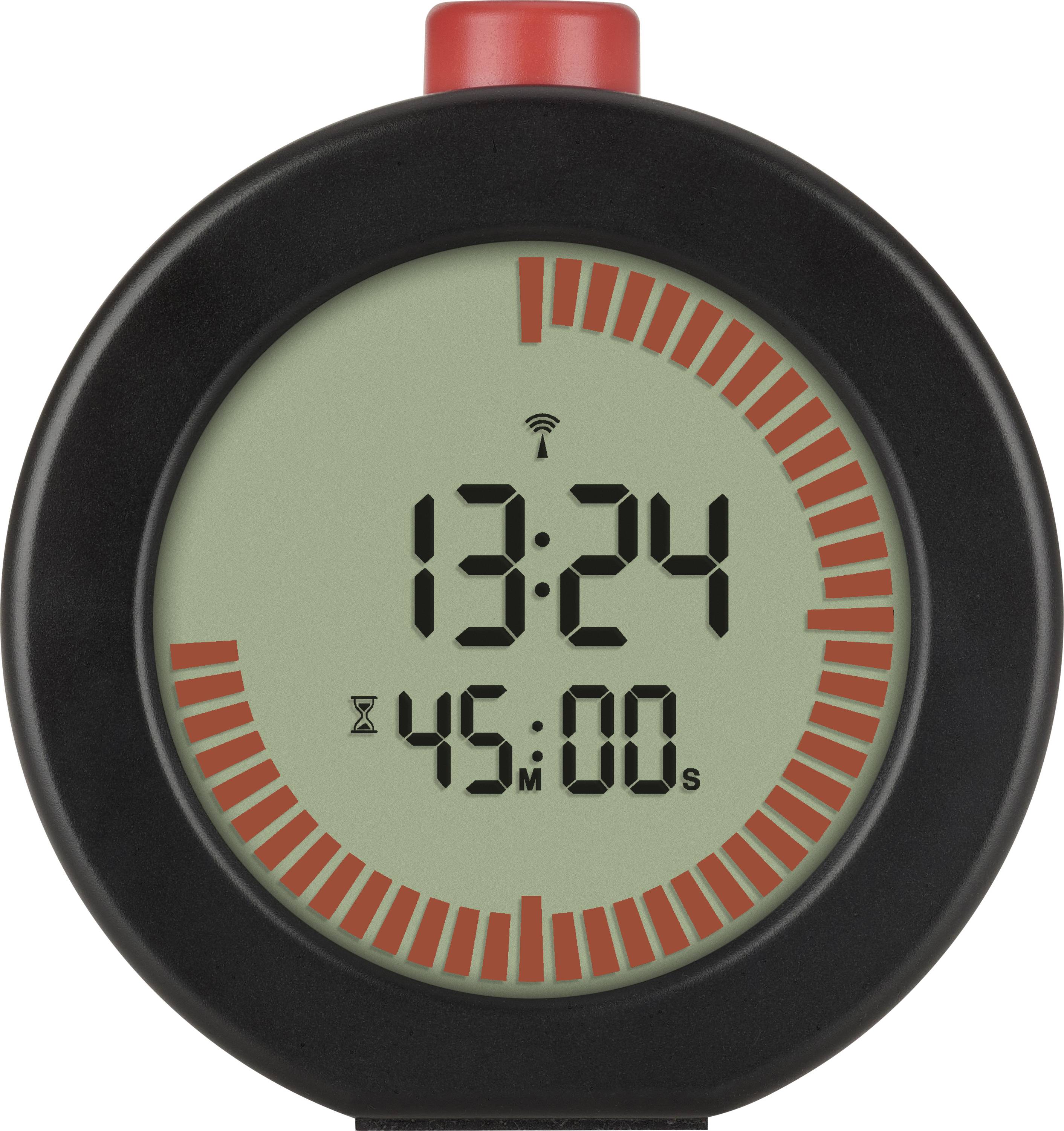 Digital timer stopwatch showing 13:24 elapsed and 45:00 total, with a red progress ring and start/stop button on top.