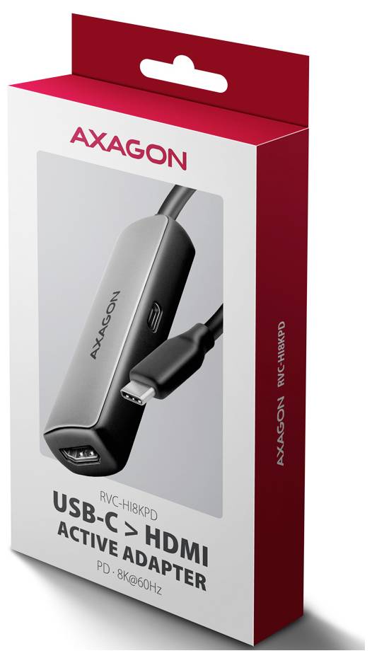 AXAGON USB-C® Adapter [1x USB-C® 3.0 plug - 1x HDMI socket, USB-C® socket (Power Delivery)] RVC-HI8KPD 16 cm