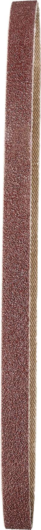 A narrow vertical reddish-brown textured abrasive strip or sanding belt on a white background.