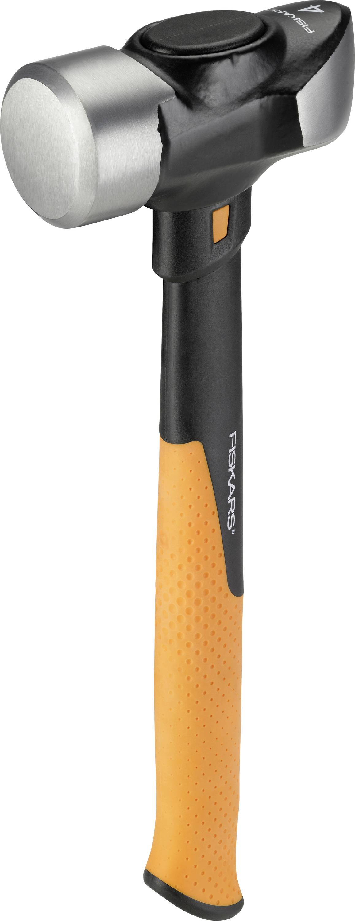A claw hammer with a black-and-orange handle and metal head on a white background.