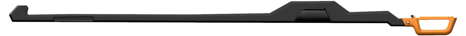 A black slide-out tray or rail with an orange handle on the right, shown in a side view on a white background.