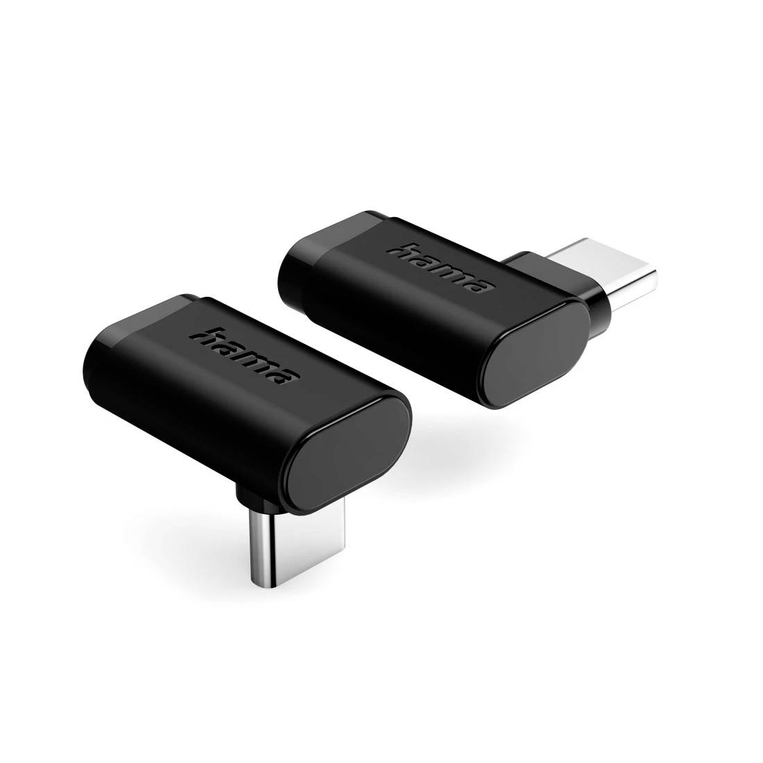 Two black Hama USB-C adapter dongles shown on a white background, one angled upward and one downward.