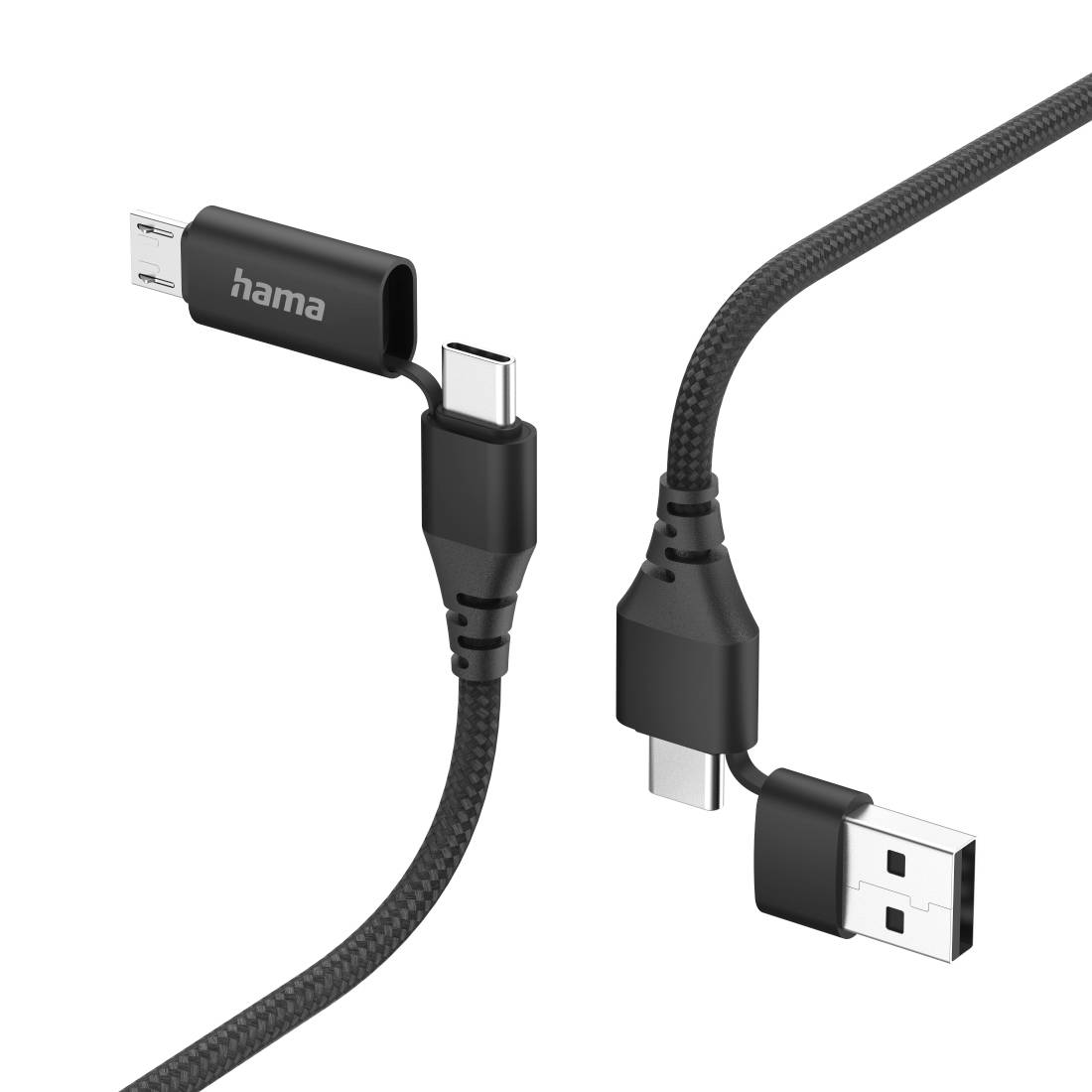 Braided Hama USB charging cable with angled USB-C and USB-A connectors on a white background.