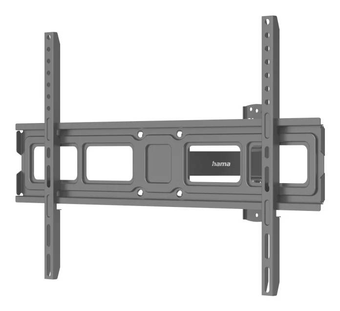 Adjustable wall TV mount bracket with vertical rails and horizontal support plate, shown in gray on a white background.