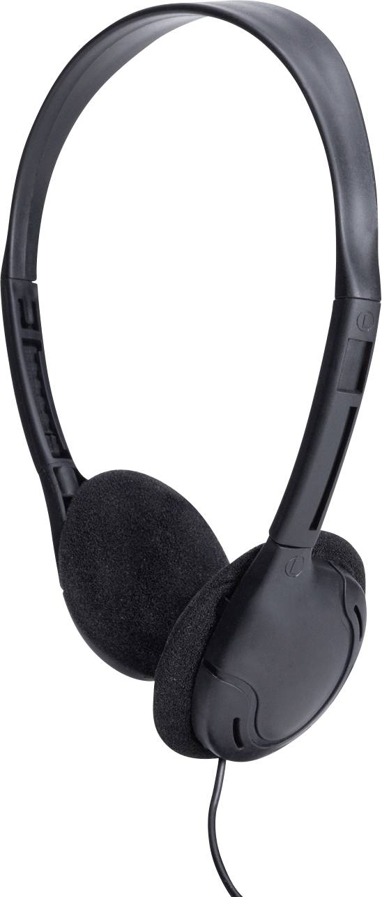 Black over-ear wired headphones with a curved headband and foam ear pads, shown on a white background.