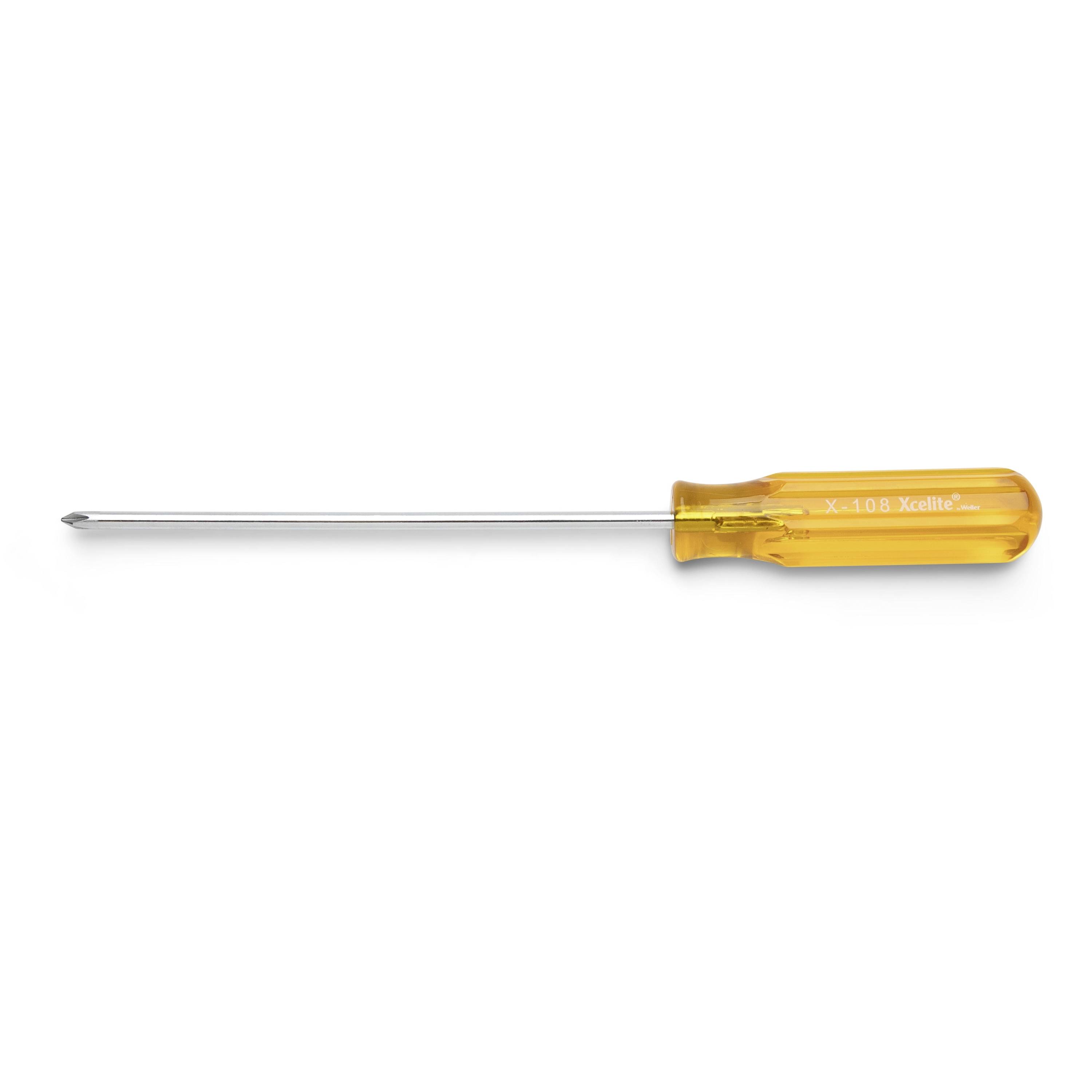 Orange-handled flathead screwdriver on a white background.