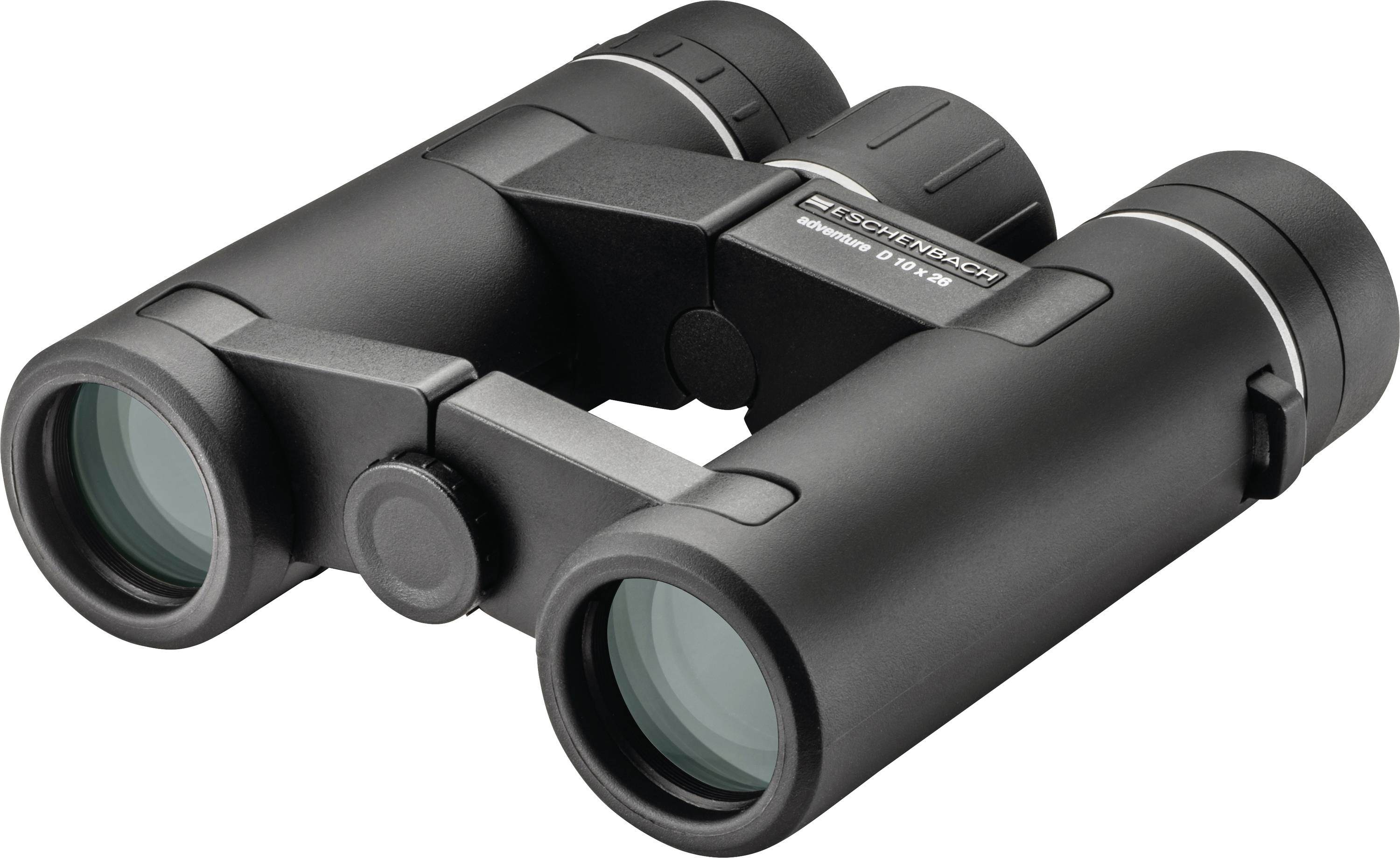 Black binoculars with central focus knob, shown against a white background.