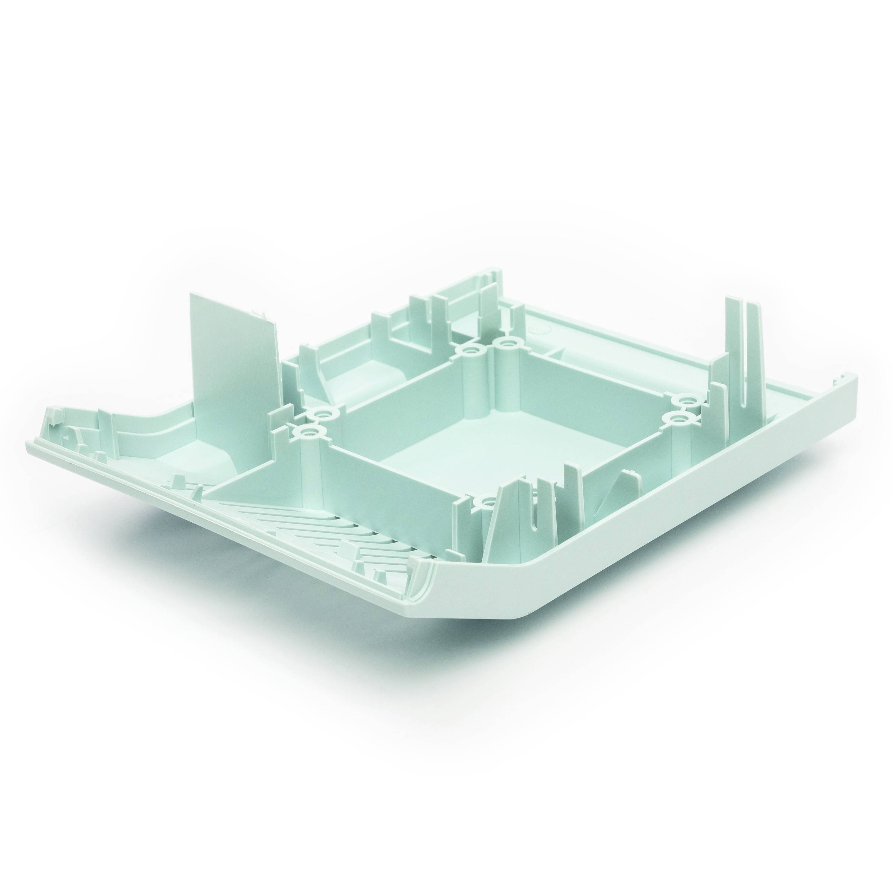 Empty translucent mint-green plastic tray or housing component shown in 3D on a white background.