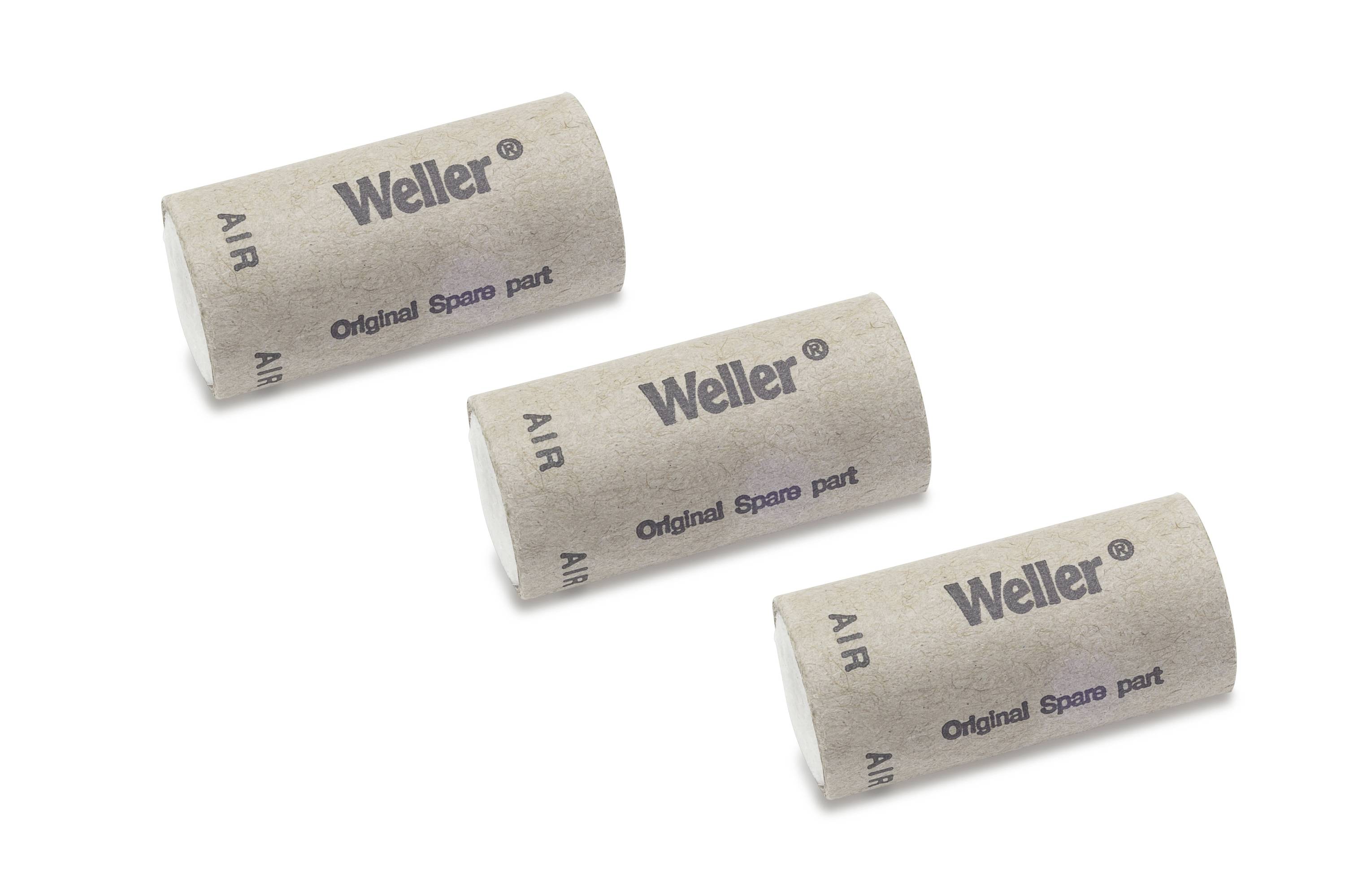 Three Weller 'Original spare part' cylindrical air filters arranged diagonally on a white background.