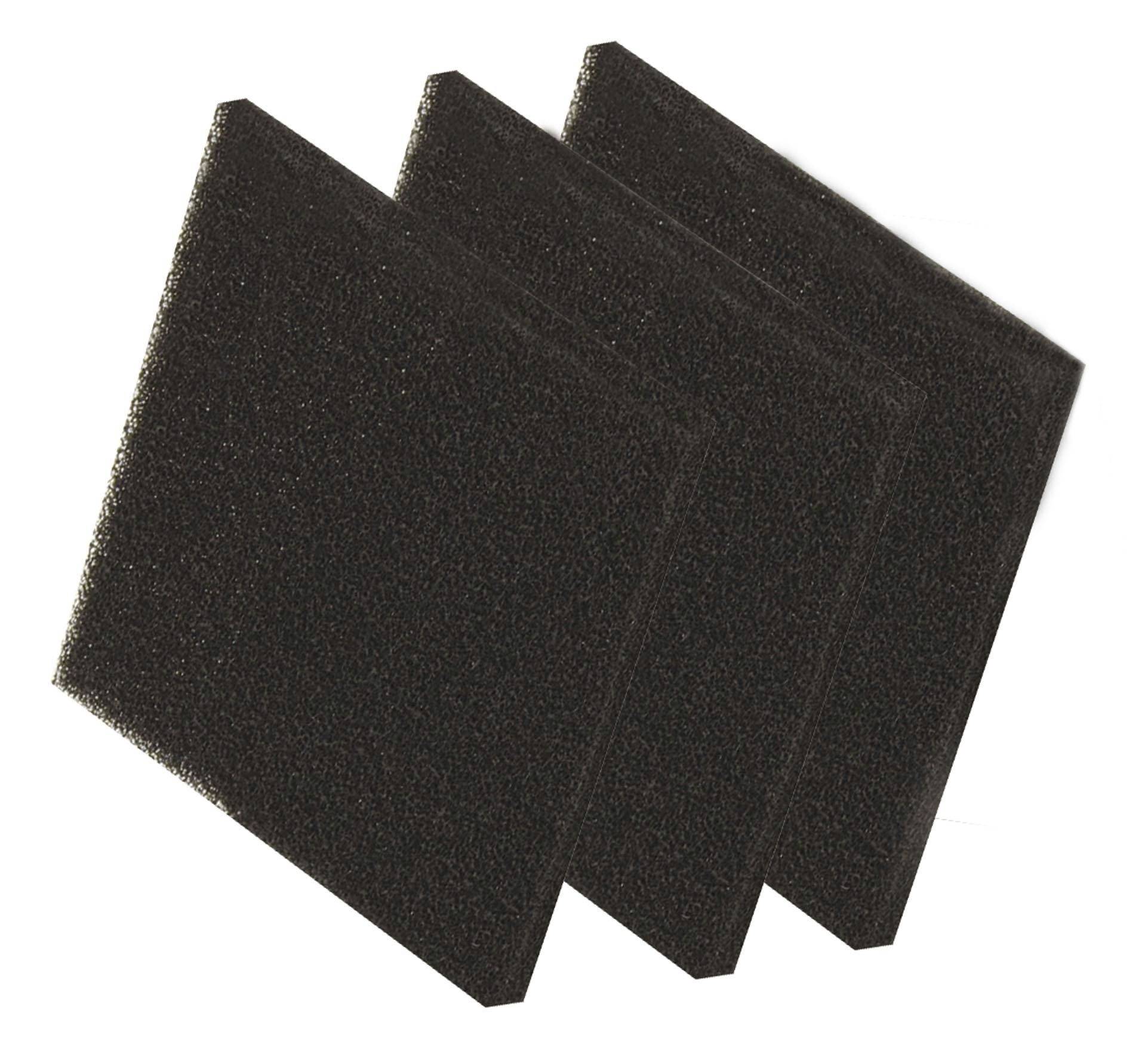 Three black rectangular foam or filter pads stacked and slightly offset on a white background.