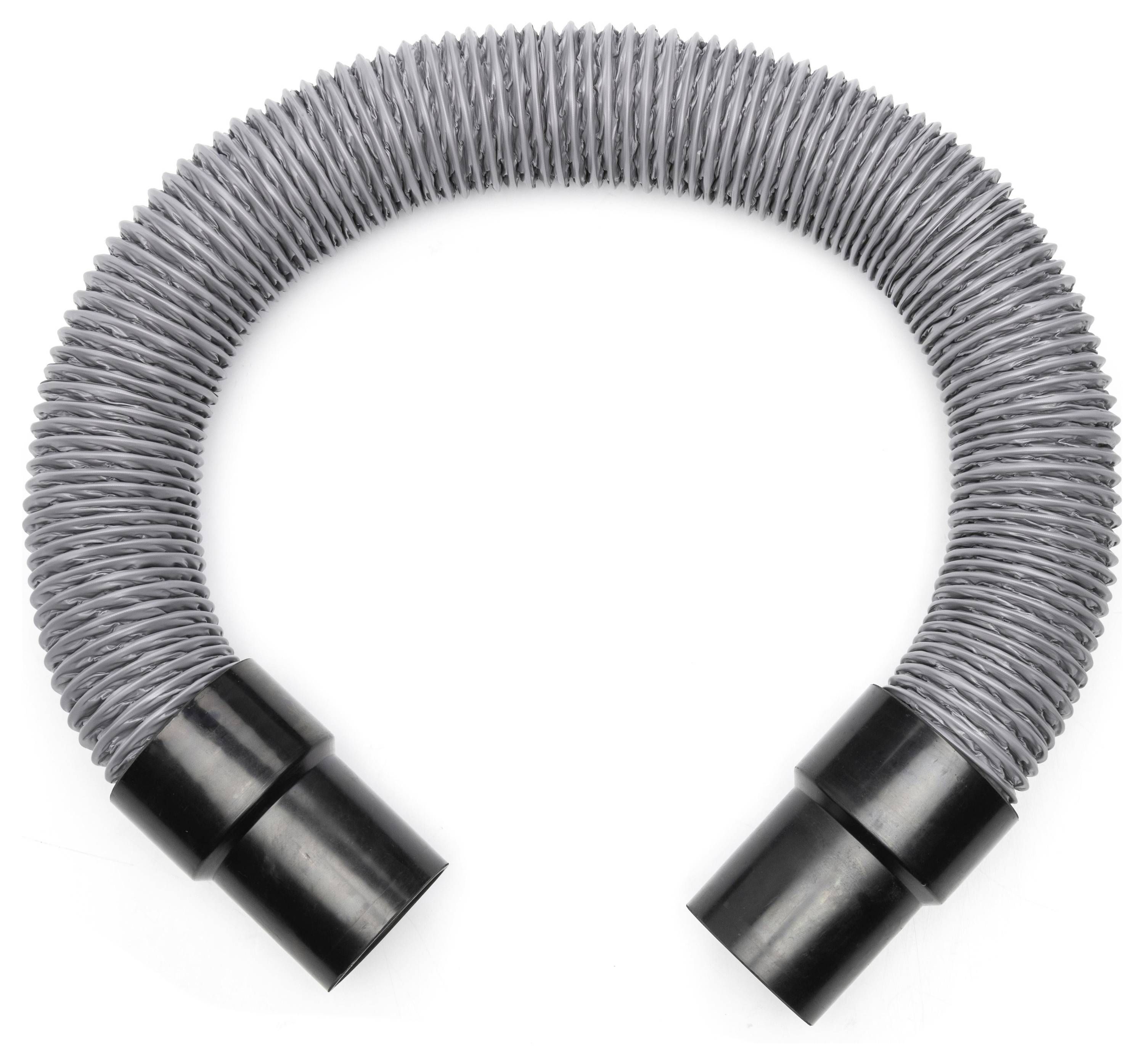 Gray corrugated flexible hose with black connector ends, shown against a white background.