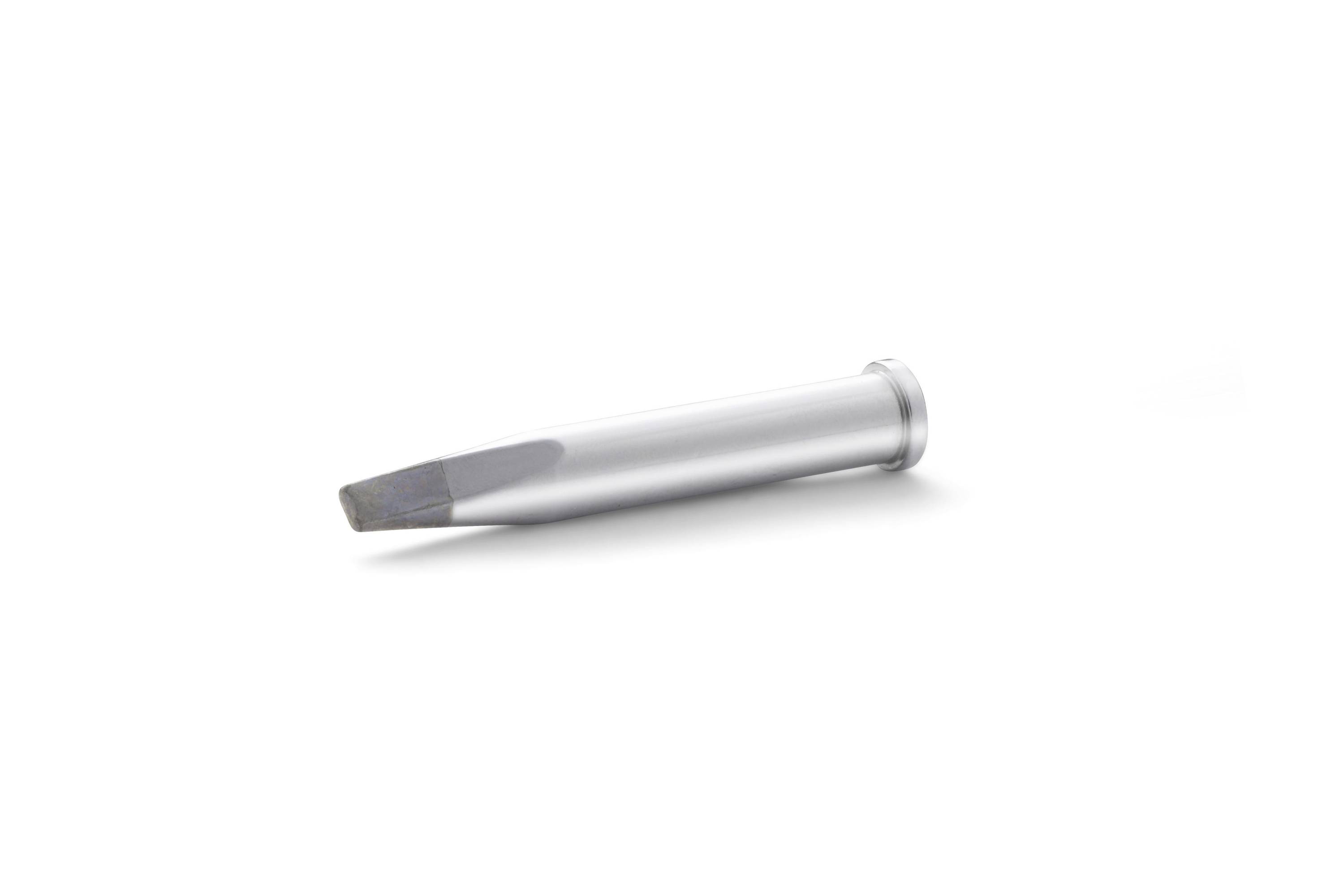 A metal punch tool with a flat, beveled tip, shown isolated on a white background.