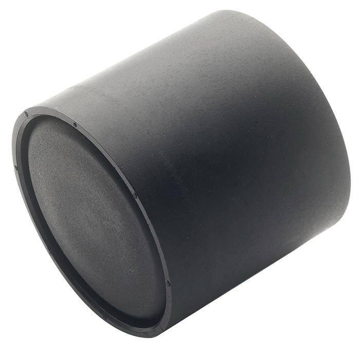 Black cylindrical speaker enclosure or subwoofer cabinet shown on a white background.