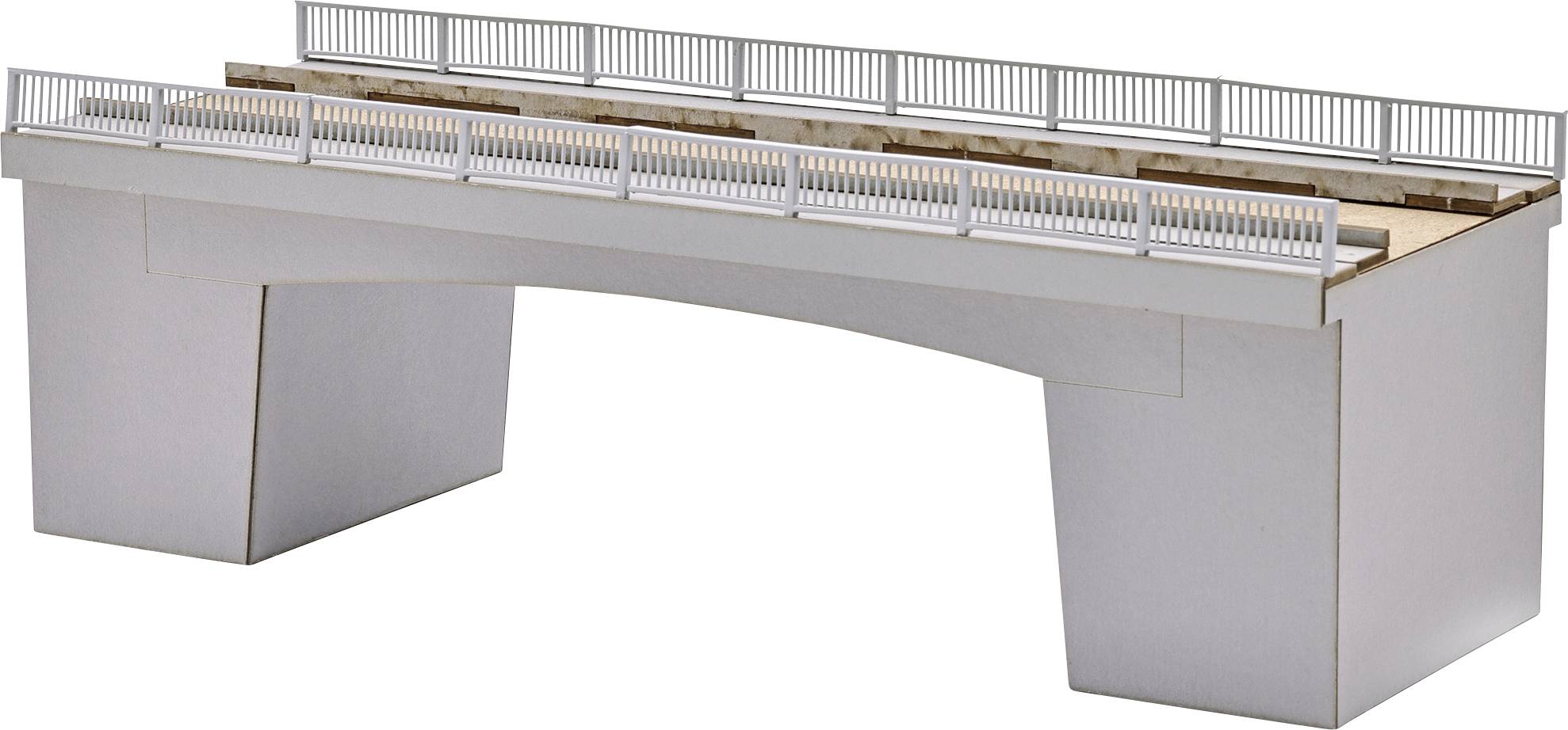 Concrete bridge model with two support piers and railings on top, shown isolated on a white background.