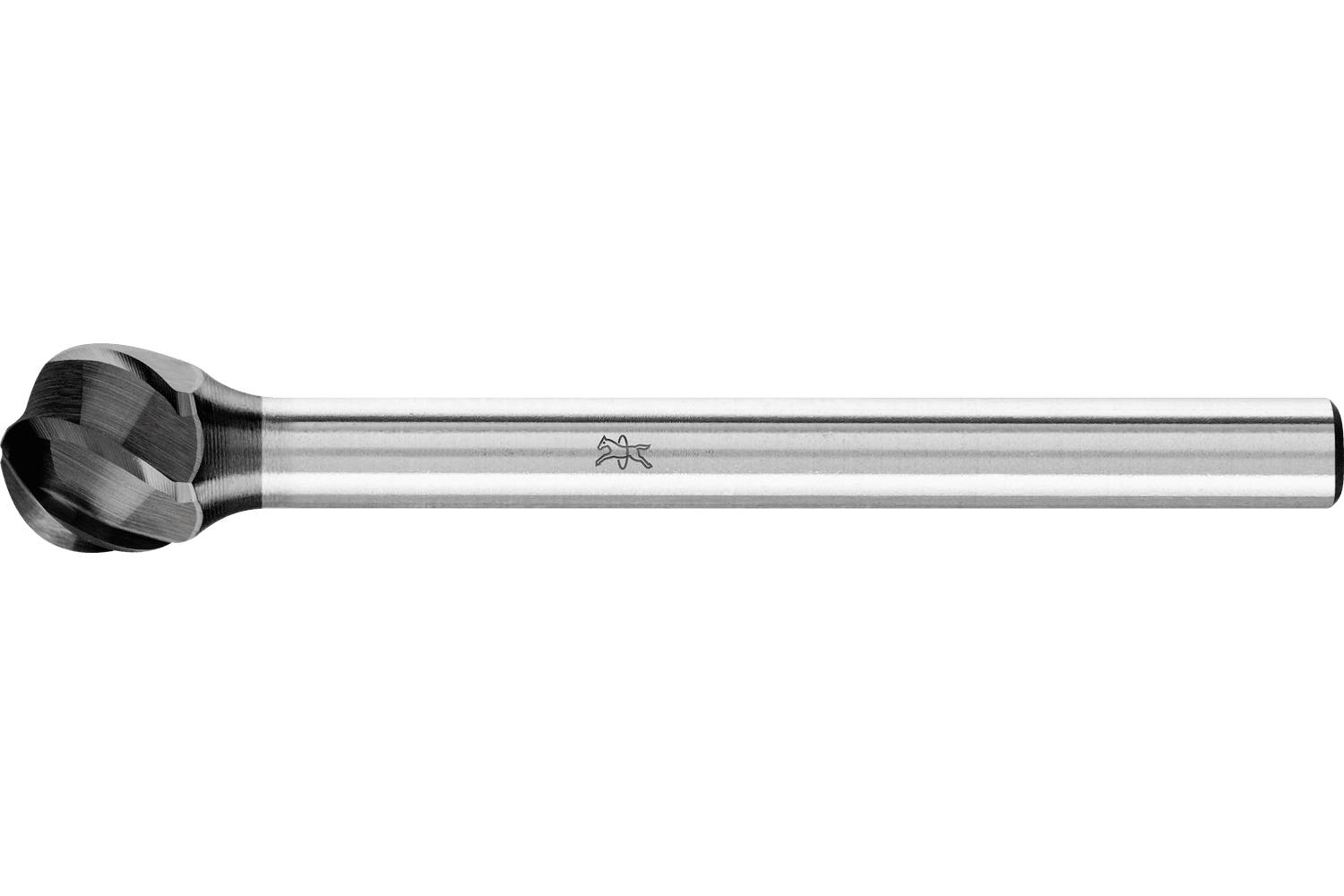 Metal ball-nose end mill cutting tool with a cylindrical shank on a white background