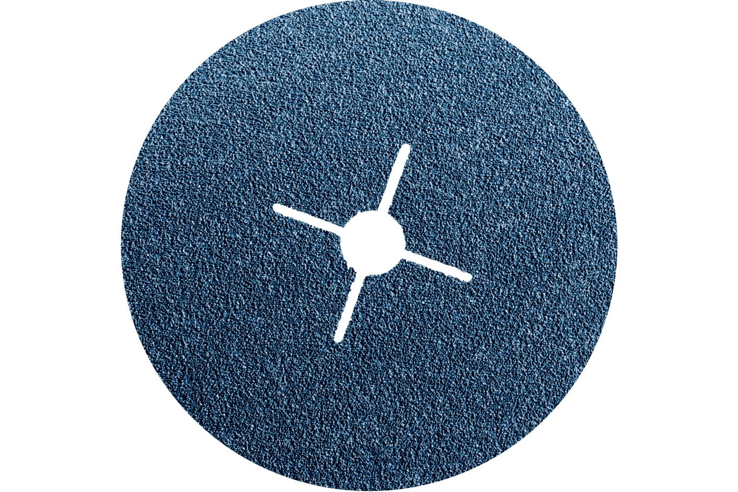Blue textured circular icon with a white four-spoke hub centered inside it.