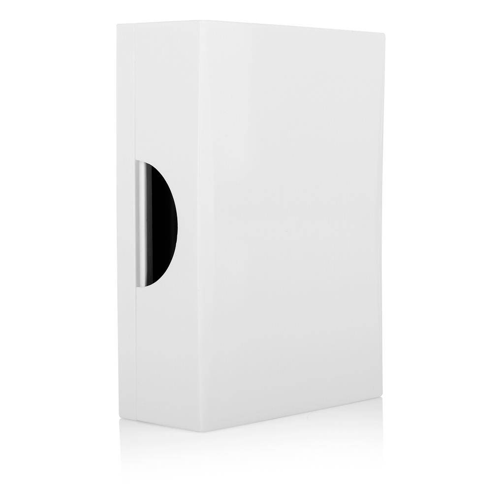 White rectangular storage box or binder with a side cutout handle, shown isolated on a white background.