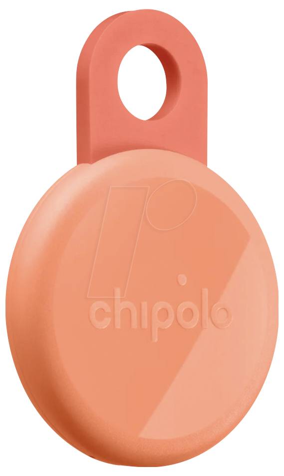 Orange Chipolo Bluetooth tracker with a loop for attaching to keys or bags.