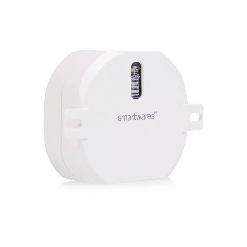 White Smartwares wall-mounted device with a small top indicator window and side mounting tabs, shown on a plain background.