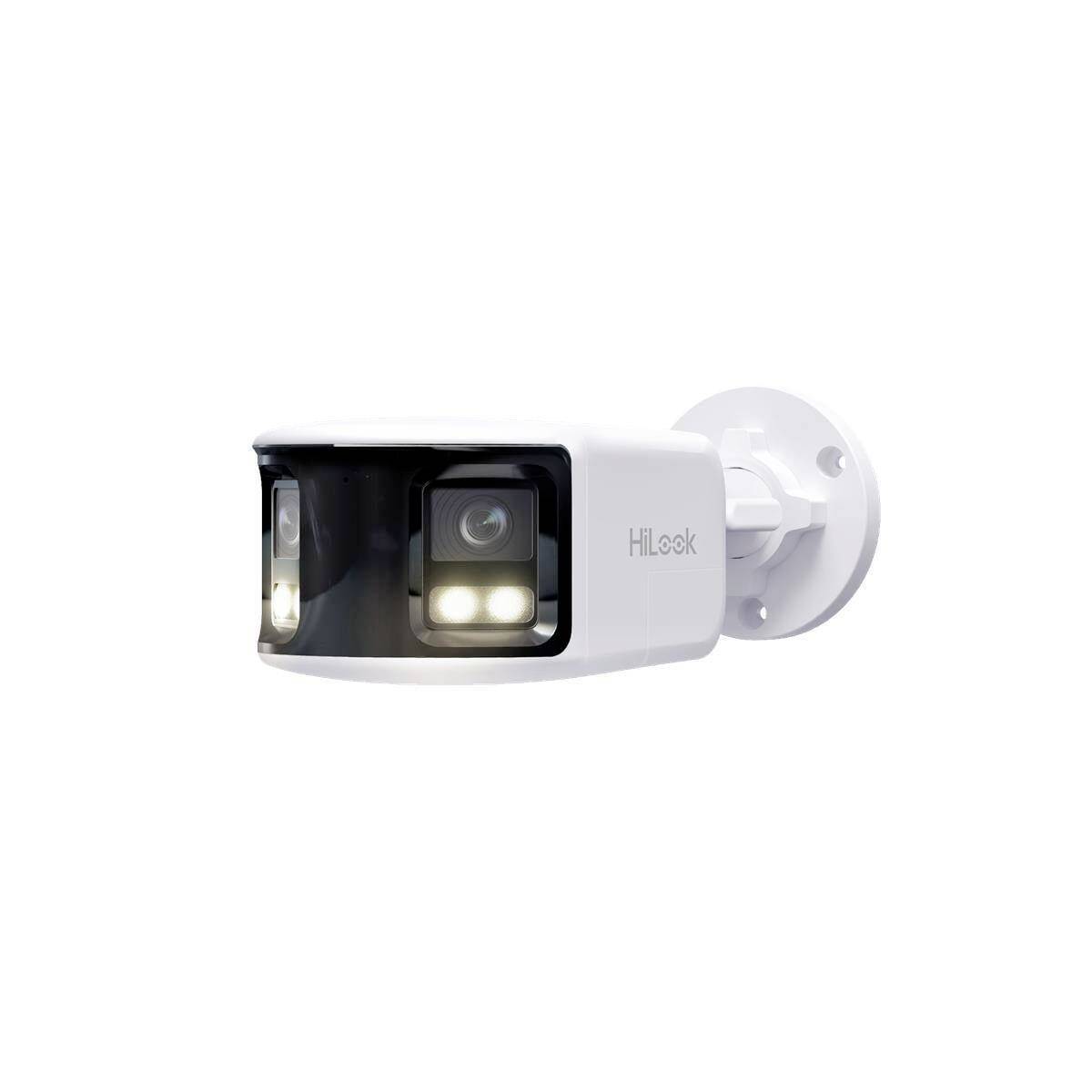 White HiLook outdoor security camera with black front lens module on a wall mount, shown on a plain white background.