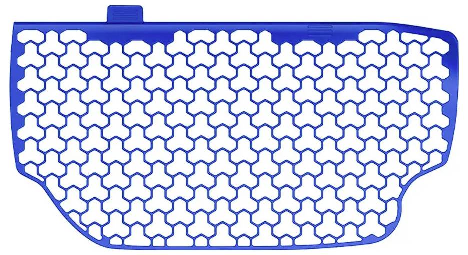 Blue mesh filter bag with a wide top tab and rounded bottom, shown front view on a white background.