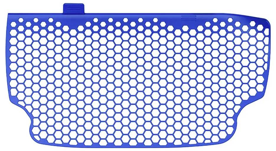 Blue honeycomb mesh filter grille panel with a central tab, shown on a white background.
