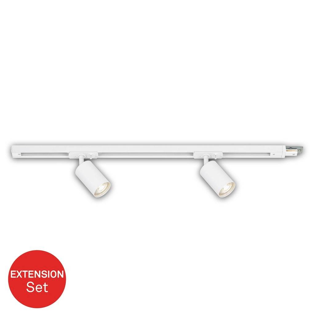 White track lighting set with two adjustable spotlights and a red 'EXTENSION Set' label on a white background.