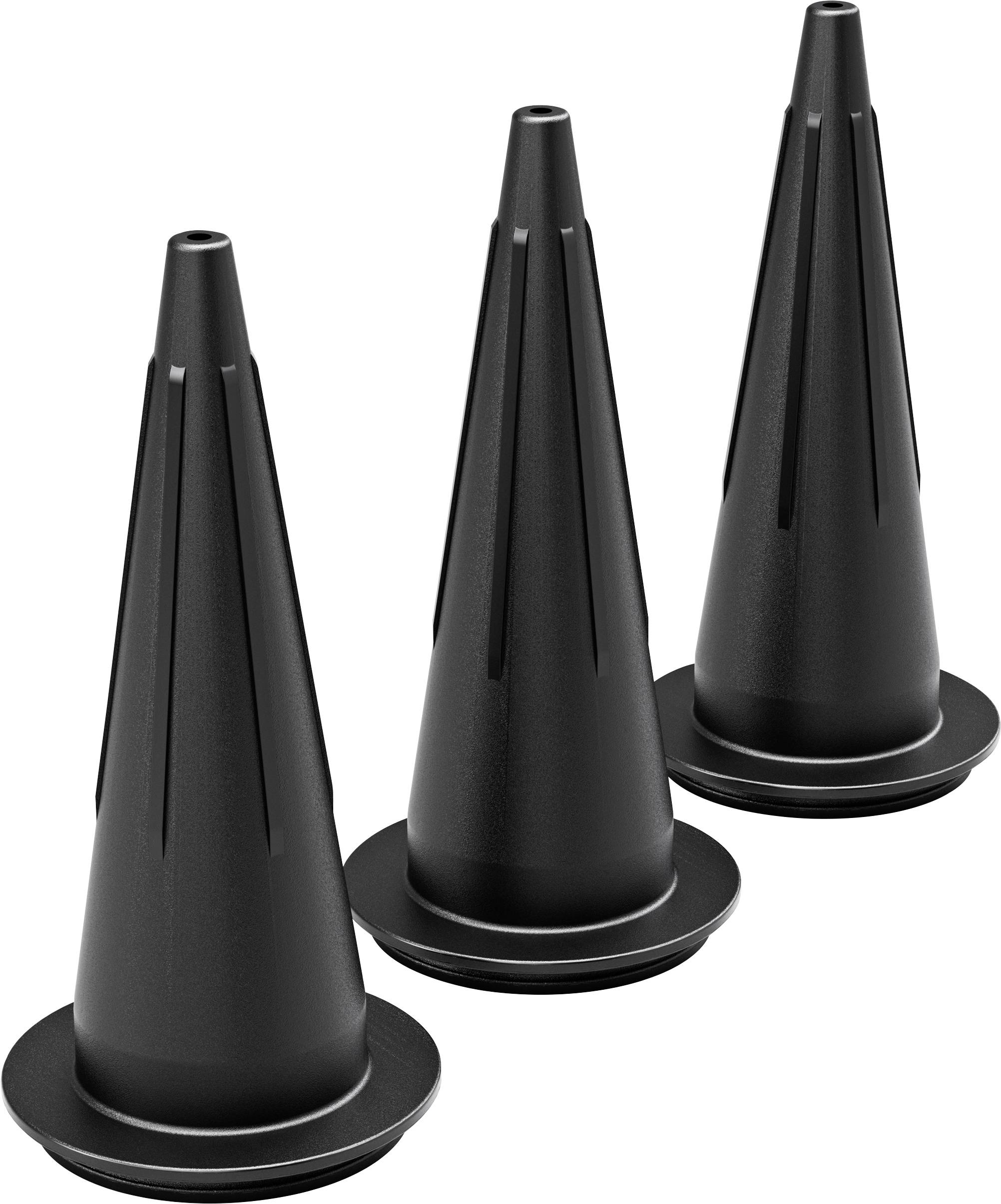 Three black cone-shaped mounting feet or spacers shown on a white background.