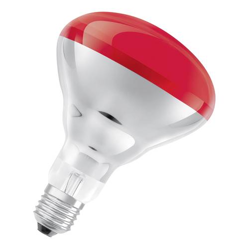 A red-topped reflector light bulb, angled on a white background.