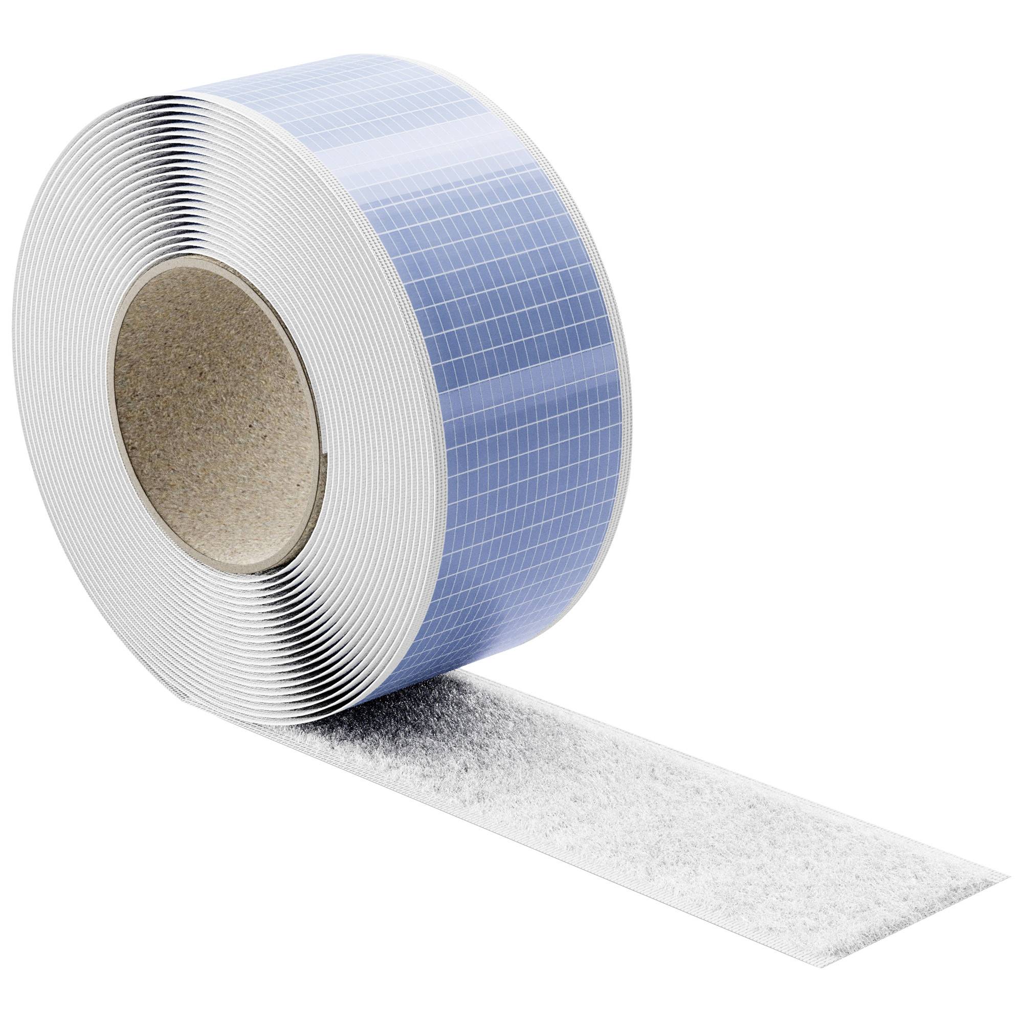 Roll of blue patterned adhesive tape partially unrolled on a white background.