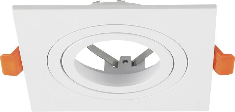 White recessed ceiling light fixture with spring clips and a visible metal bulb holder inside an oval opening.
