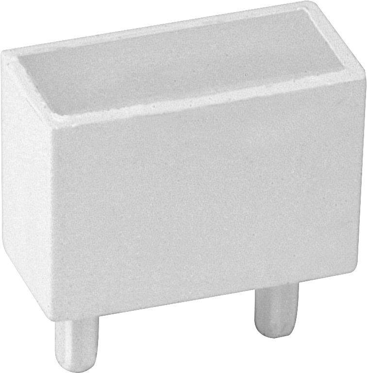 White rectangular electronic component with two metal pins, shown isolated on a plain background.