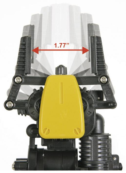Irrigation sprinkler with a yellow lever in the centre, measured distance at the top 1.77 inches.