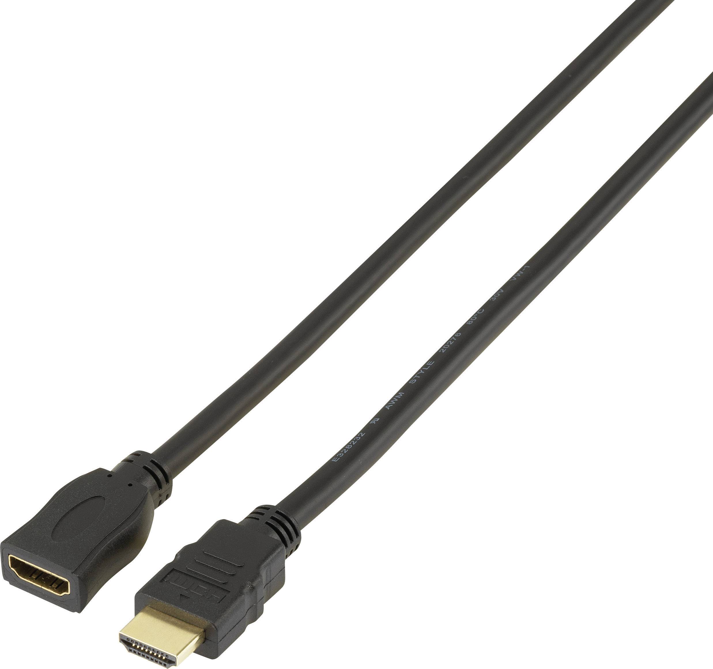 A black HDMI cable with male and female connectors.